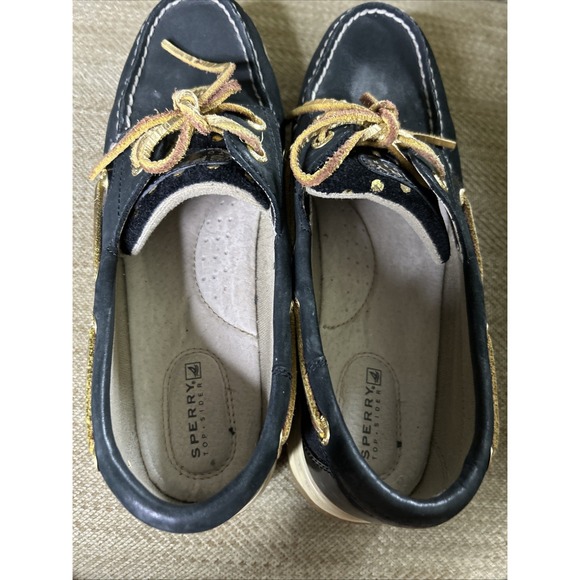 Sperry Top-Sider Boat‎ Shoes Womens Size 8M Black Gold Polka Dot - Picture 6 of 7